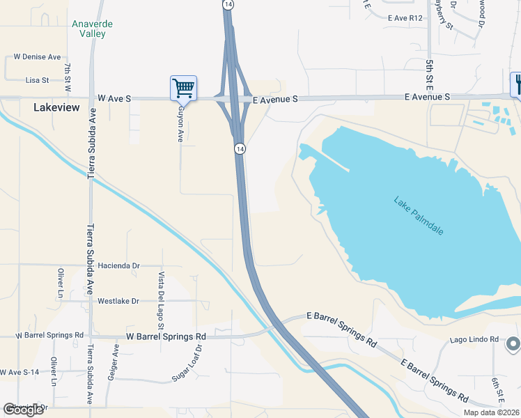 map of restaurants, bars, coffee shops, grocery stores, and more near in Lake Los Angeles