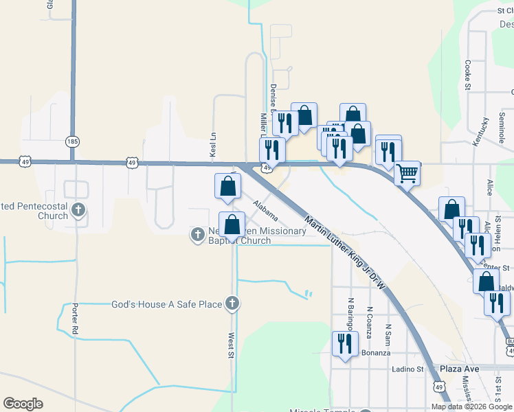 map of restaurants, bars, coffee shops, grocery stores, and more near 205 Memphis in Helena-West Helena
