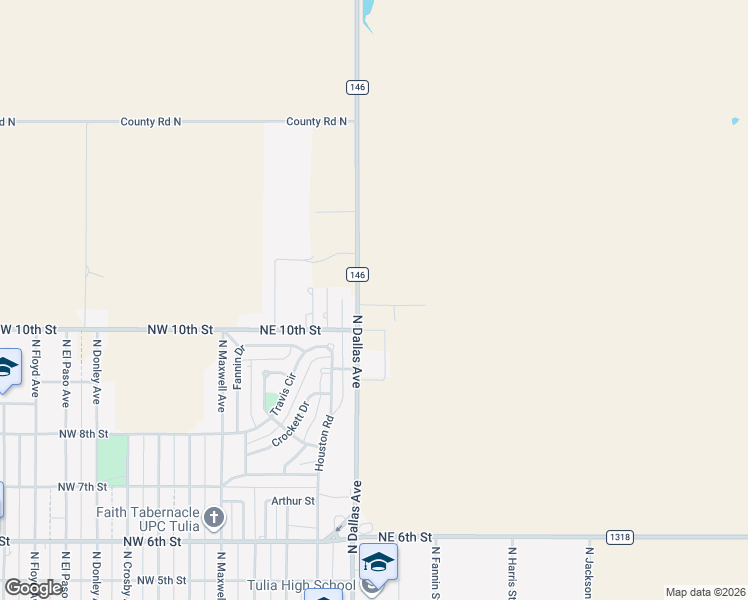 map of restaurants, bars, coffee shops, grocery stores, and more near 6760 Fm 145 in Tulia