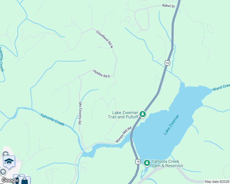 map of restaurants, bars, coffee shops, grocery stores, and more near 95 Cloudland Road South in Dahlonega