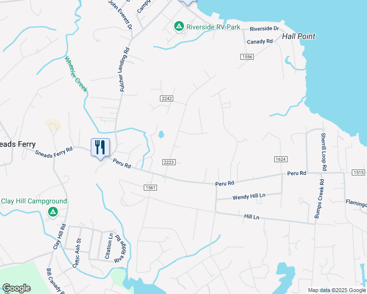 map of restaurants, bars, coffee shops, grocery stores, and more near 205 Vale Court in Sneads Ferry