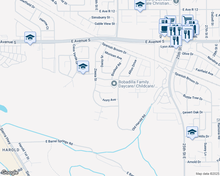 map of restaurants, bars, coffee shops, grocery stores, and more near 1912 Dahlia Court in Palmdale