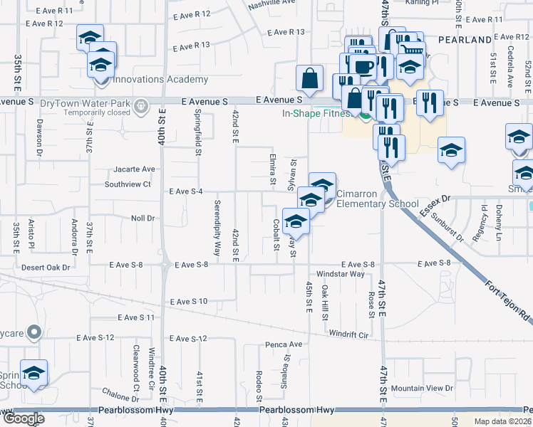 map of restaurants, bars, coffee shops, grocery stores, and more near 36926 Auburn Court in Palmdale