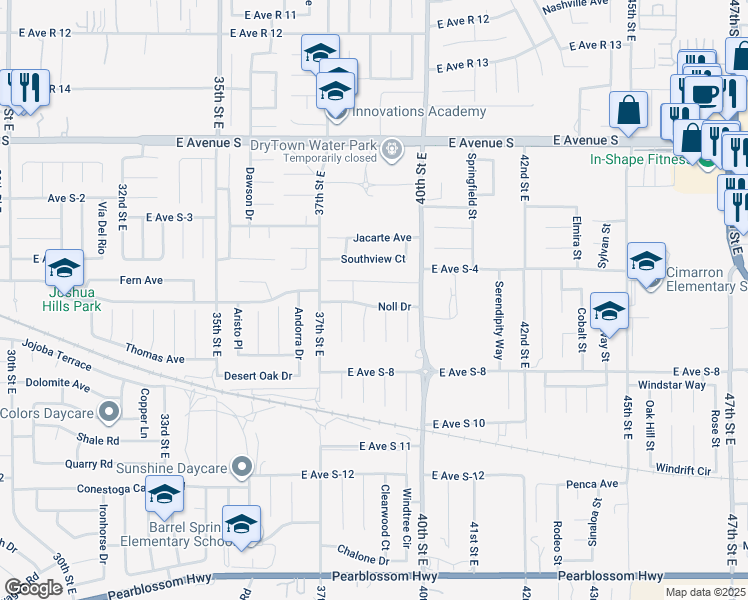 map of restaurants, bars, coffee shops, grocery stores, and more near 3767 Noll Drive in Palmdale