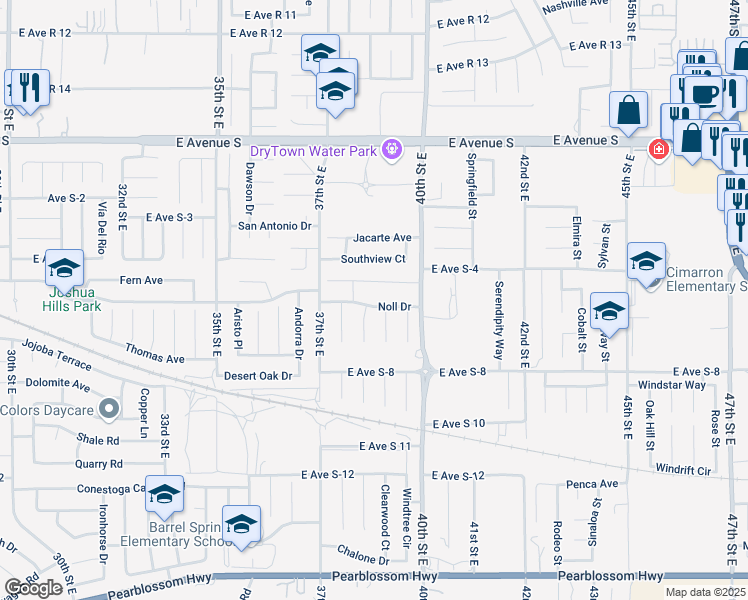 map of restaurants, bars, coffee shops, grocery stores, and more near 3767 Noll Drive in Palmdale