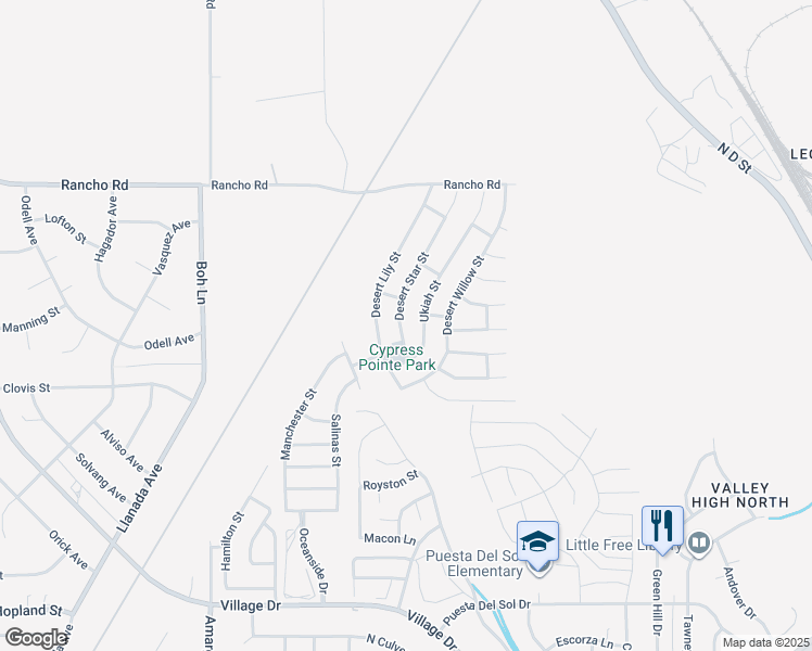 map of restaurants, bars, coffee shops, grocery stores, and more near 16627 Desert Star Street in Victorville