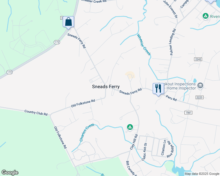 map of restaurants, bars, coffee shops, grocery stores, and more near 1736 Country Club Road in Sneads Ferry