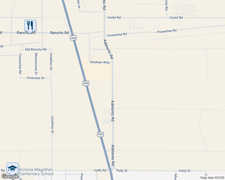 map of restaurants, bars, coffee shops, grocery stores, and more near 16622 Adelanto Road in Adelanto