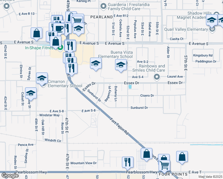 map of restaurants, bars, coffee shops, grocery stores, and more near 36920 Regency Place in Palmdale