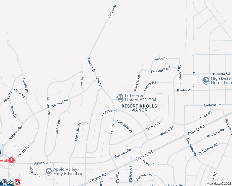 map of restaurants, bars, coffee shops, grocery stores, and more near 18886 Kaibab Road in Apple Valley