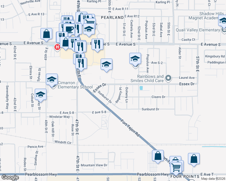 map of restaurants, bars, coffee shops, grocery stores, and more near 36917 Goldenview Way in Palmdale