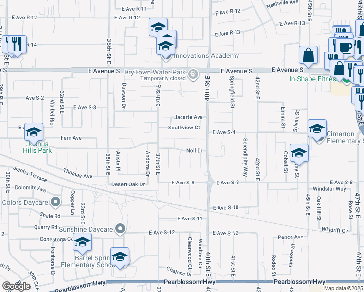 map of restaurants, bars, coffee shops, grocery stores, and more near 3759 Noll Drive in Palmdale