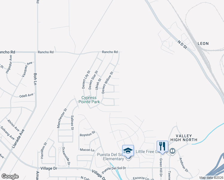 map of restaurants, bars, coffee shops, grocery stores, and more near 15826 Brittle Brush Lane in Victorville