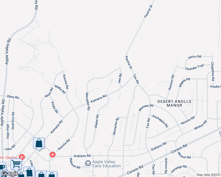 map of restaurants, bars, coffee shops, grocery stores, and more near 16583 Olalee Road in Apple Valley