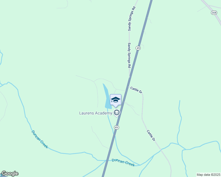 map of restaurants, bars, coffee shops, grocery stores, and more near 103 Eastwinds Drive in Laurens