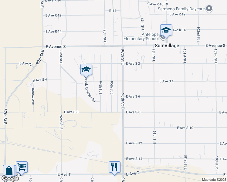 map of restaurants, bars, coffee shops, grocery stores, and more near 36904 95th Street East in Littlerock