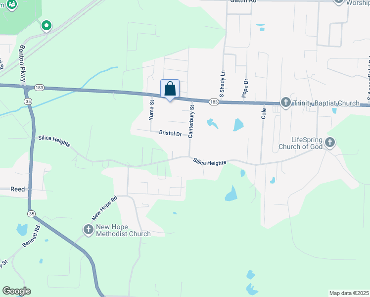 map of restaurants, bars, coffee shops, grocery stores, and more near 1015 Canterbury Street in Benton