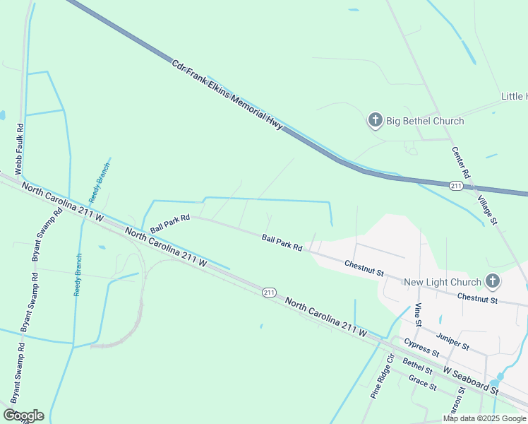 map of restaurants, bars, coffee shops, grocery stores, and more near 77 Outfield Drive in Bladenboro