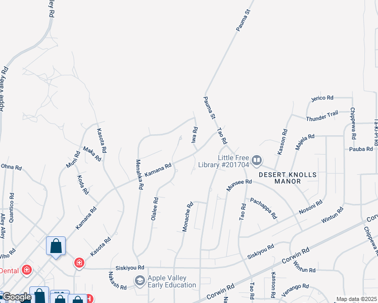 map of restaurants, bars, coffee shops, grocery stores, and more near 18668 Kamana Road in Apple Valley