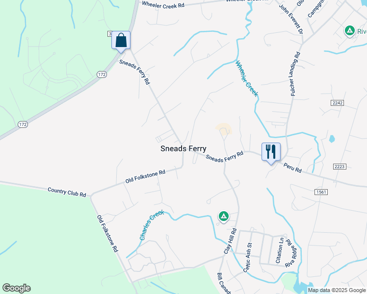 map of restaurants, bars, coffee shops, grocery stores, and more near 218 State Road 1515 in Sneads Ferry