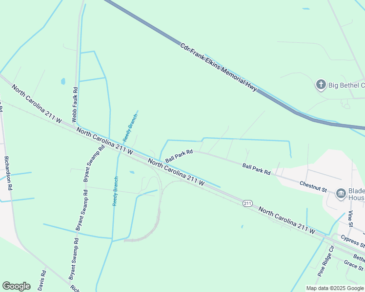 map of restaurants, bars, coffee shops, grocery stores, and more near 135 Ball Park Road in Bladenboro