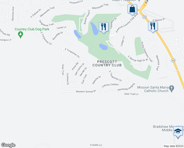 map of restaurants, bars, coffee shops, grocery stores, and more near 693 Mohave Trail in Yavapai County
