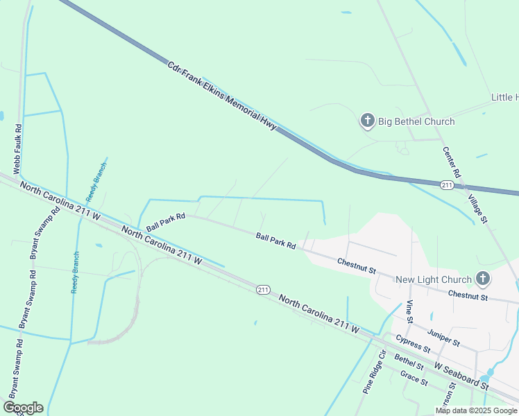 map of restaurants, bars, coffee shops, grocery stores, and more near 77 Outfield Drive in Bladenboro