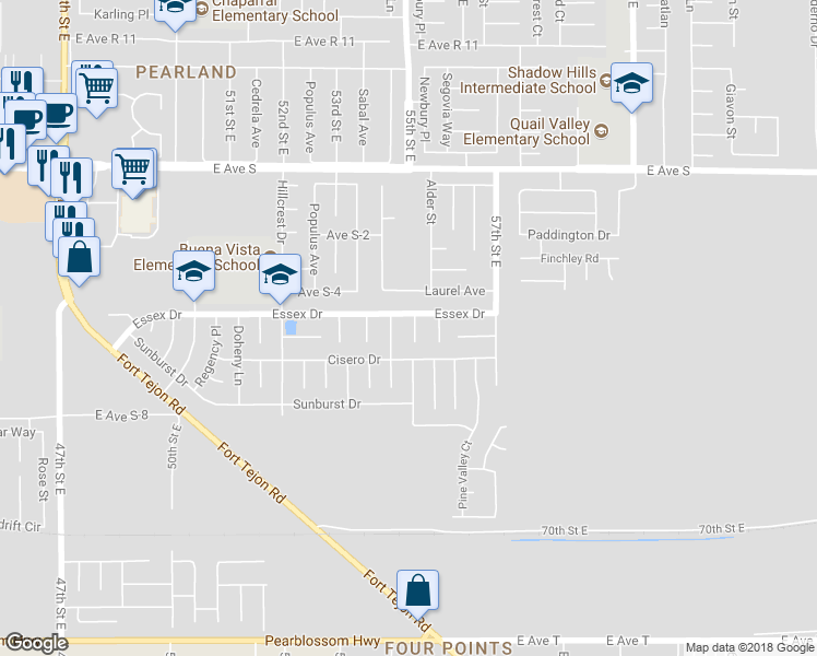 map of restaurants, bars, coffee shops, grocery stores, and more near 36927 Snapdragon Court in Palmdale