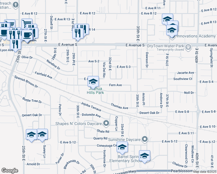 map of restaurants, bars, coffee shops, grocery stores, and more near 3206 Fern Avenue in Palmdale