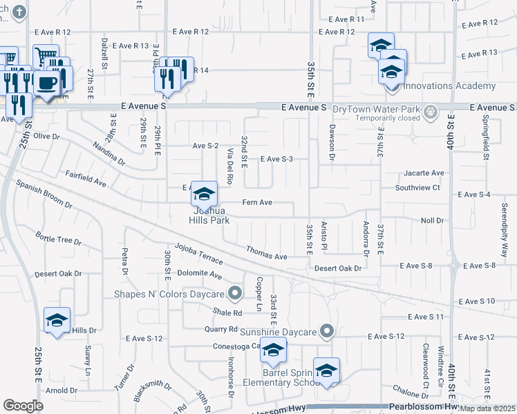 map of restaurants, bars, coffee shops, grocery stores, and more near 3240 Fern Avenue in Palmdale
