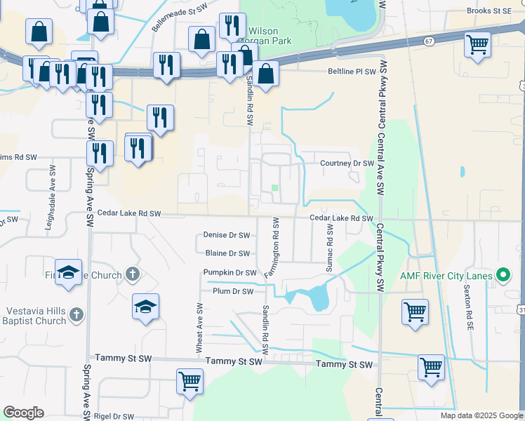 map of restaurants, bars, coffee shops, grocery stores, and more near 420 Cedar Lake Road Southwest in Decatur
