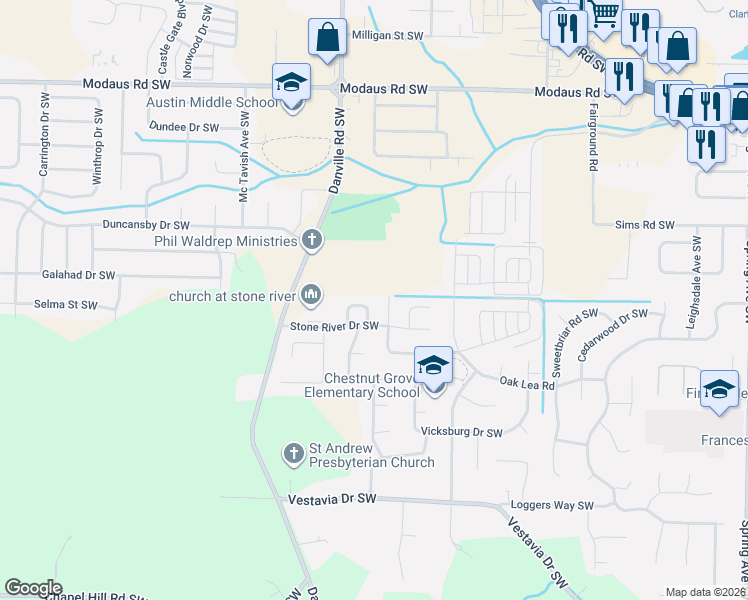 map of restaurants, bars, coffee shops, grocery stores, and more near 3030 Saratoga Square Southwest in Decatur