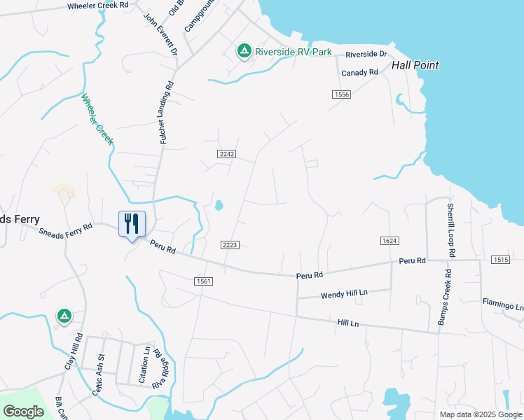 map of restaurants, bars, coffee shops, grocery stores, and more near 206 Molly Court in Sneads Ferry