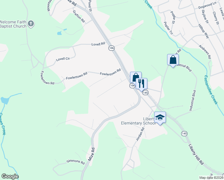 map of restaurants, bars, coffee shops, grocery stores, and more near 151 Richardson Street in Toccoa
