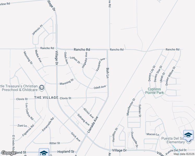 map of restaurants, bars, coffee shops, grocery stores, and more near Vasquez Lane in Victorville