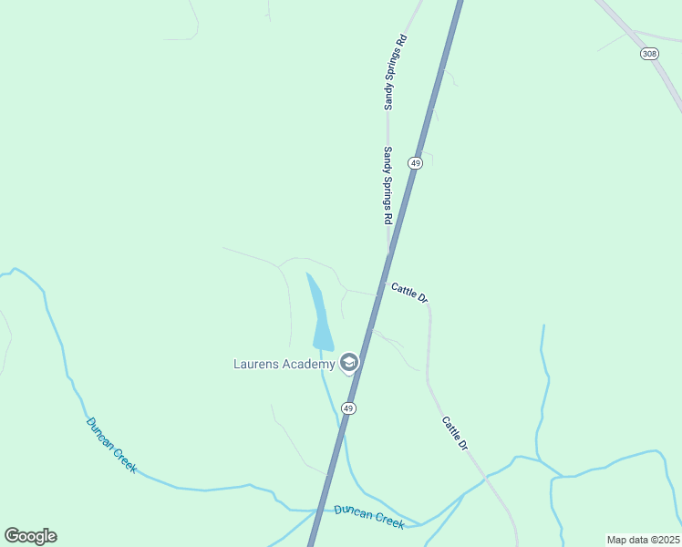 map of restaurants, bars, coffee shops, grocery stores, and more near 103 Eastwinds Drive in Laurens