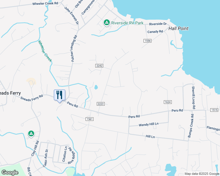 map of restaurants, bars, coffee shops, grocery stores, and more near 202 Molly Court in Sneads Ferry