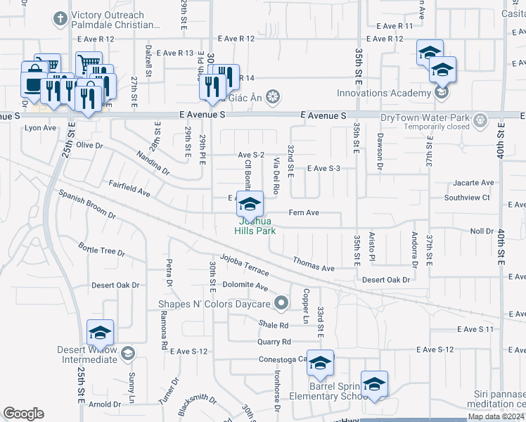 map of restaurants, bars, coffee shops, grocery stores, and more near 36947 Vía Del Rio in Palmdale