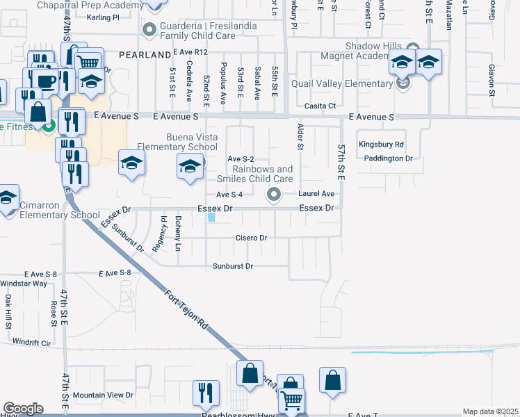 map of restaurants, bars, coffee shops, grocery stores, and more near 39640 Atka Court in Palmdale