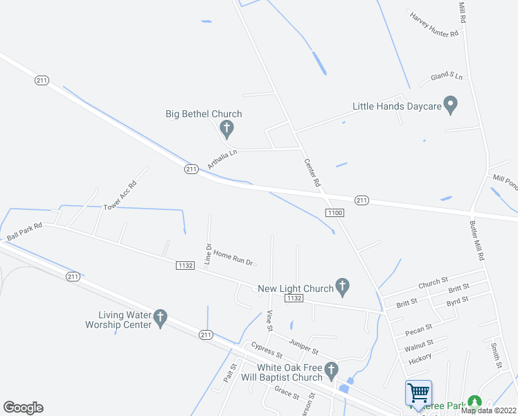 map of restaurants, bars, coffee shops, grocery stores, and more near 264 Tower Lane in Bladenboro