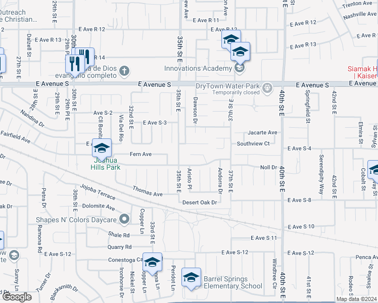 map of restaurants, bars, coffee shops, grocery stores, and more near 3521 Fern Avenue in Palmdale