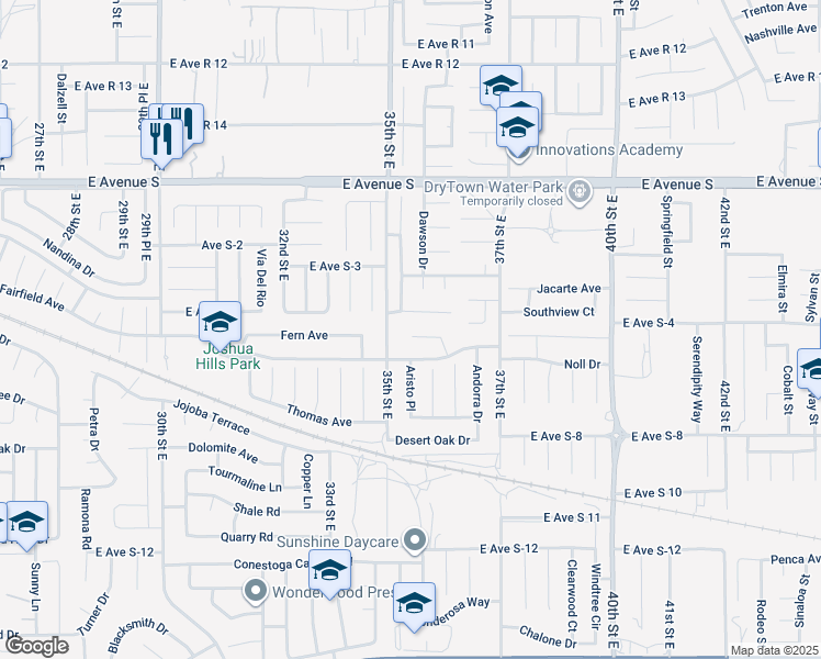 map of restaurants, bars, coffee shops, grocery stores, and more near 3521 Fern Avenue in Palmdale