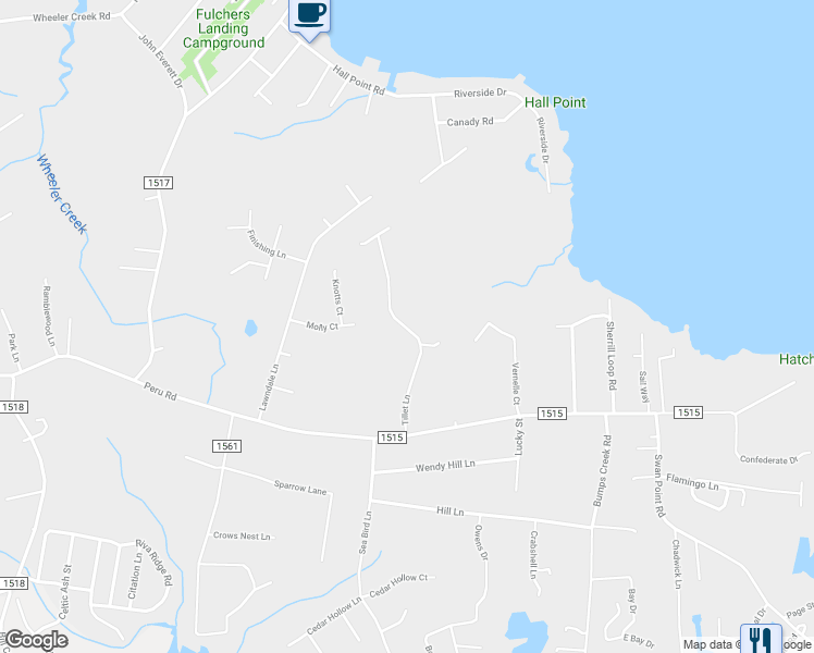 map of restaurants, bars, coffee shops, grocery stores, and more near 154 Tillet Lane in Sneads Ferry