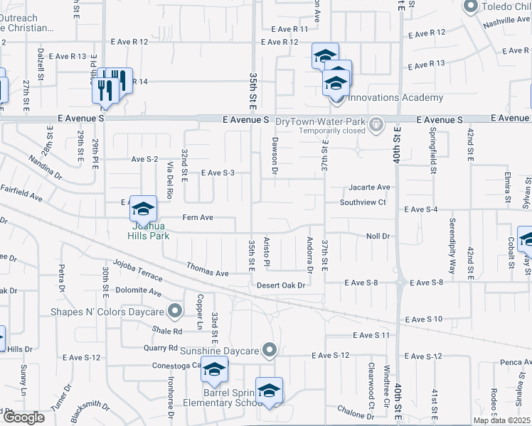map of restaurants, bars, coffee shops, grocery stores, and more near 3521 Fern Avenue in Palmdale
