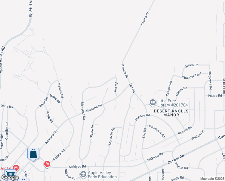 map of restaurants, bars, coffee shops, grocery stores, and more near 16620 Iwa Road in Apple Valley