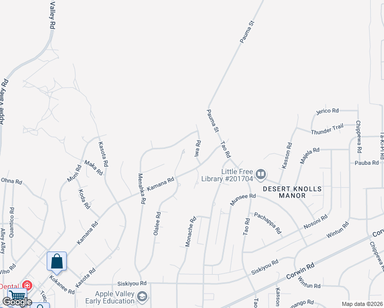 map of restaurants, bars, coffee shops, grocery stores, and more near 16653 Iwa Road in Apple Valley