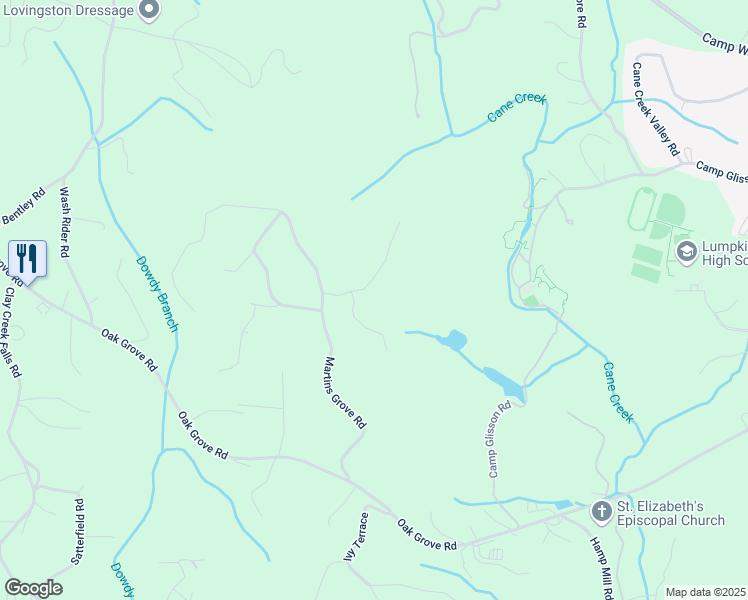 map of restaurants, bars, coffee shops, grocery stores, and more near 100 Falls Mountain Drive in Dahlonega