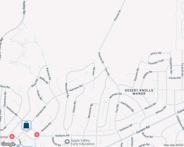 map of restaurants, bars, coffee shops, grocery stores, and more near 16620 Iwa Road in Apple Valley