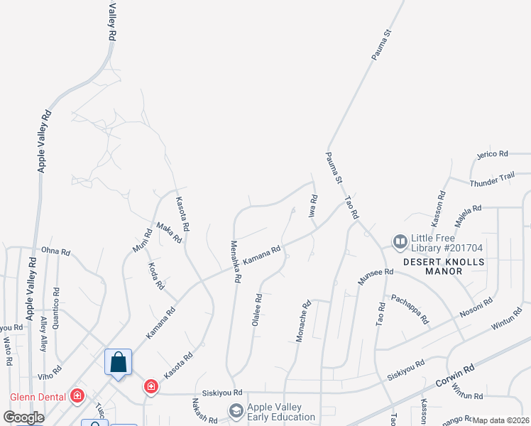 map of restaurants, bars, coffee shops, grocery stores, and more near 16690 Menahka Road in Apple Valley