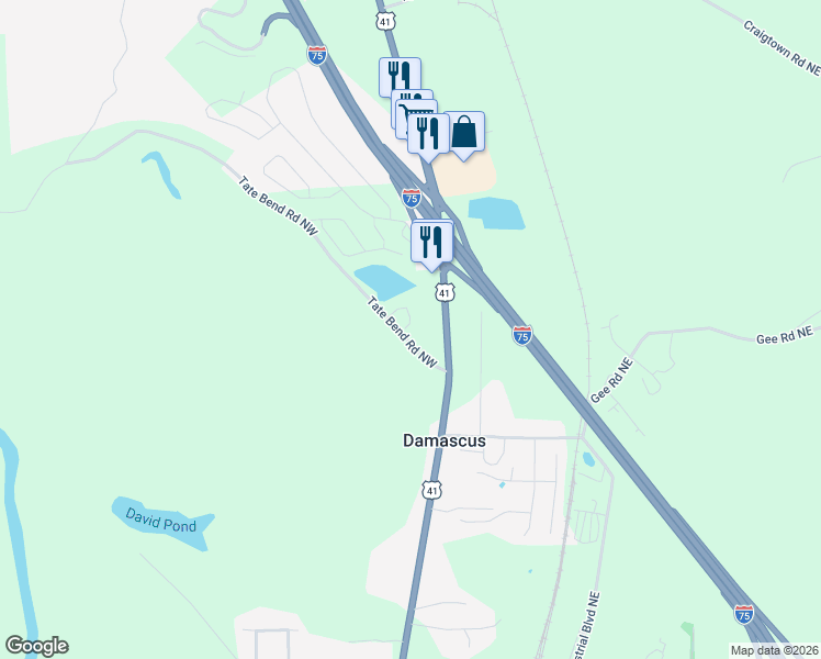 map of restaurants, bars, coffee shops, grocery stores, and more near 1442 U.S. 41 in Calhoun